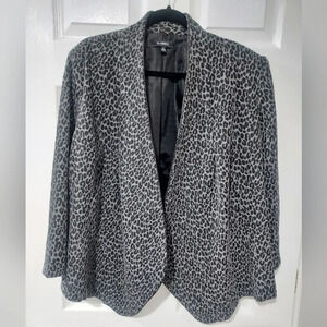 Elementz Gray and Black Leopard Print Open Front Long Sleeve Blazer in Size XL